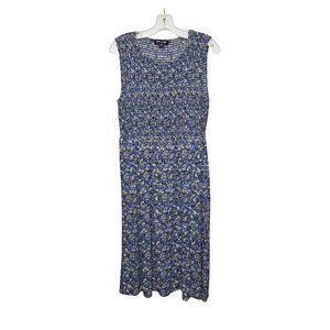 Ditsy Floral Smocked Sleeveless Midi Dress Pockets M Cottagecore Prairie Boho